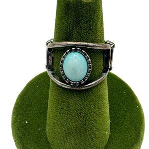 Vintage Silver Toned Sky Blue Cabochon Ring